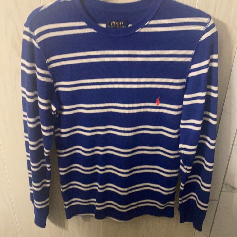 Navy stripes polo long sleeve shirt